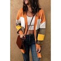 Open Front Pocketed Colorblock Cardigan - M thumbnail