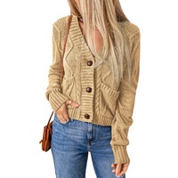 Azura Exchange Beige Front Pockets Buttons Textured Cardigan - S thumbnail