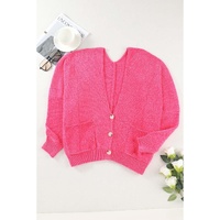 Rose Buttons Front Pocketed Sweater Cardigan - L thumbnail
