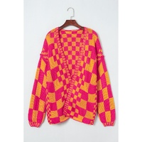 Azura Exchange Multicolor Open Front Mixed Checkered Pattern Knit Cardigan - L thumbnail