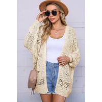 Apricot Casual Hollowed Knit Dolman Sleeve Cardigan - M thumbnail