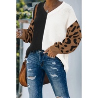 Azura Exchange Leopard Print Contrast Color V Neck Sweater - L thumbnail
