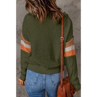 Multicolor Chevron Striped Drop Shoulder Sweater - L thumbnail