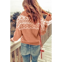 Azura Exchange Pink Geometry Knit Quarter Zip Sweater - XL thumbnail