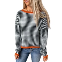 Contrast Trimmed Striped Drop Shoulder Sweater - S thumbnail