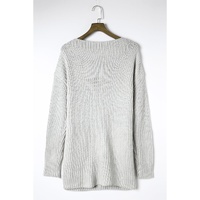 Gray Buttoned Drop Shoulder Oversized Sweater - M thumbnail