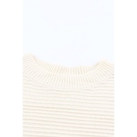 White Buttoned Shoulder Drop Shoulder Striped Sweater - M thumbnail