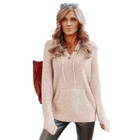 Azura Exchange Apricot Waffle Knit Buttons Hooded Sweater with Pocket - XL thumbnail