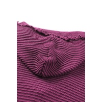 V Neck Ribbed Drop Shoulder Hooded Sweater - L thumbnail