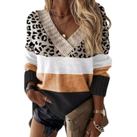 Khaki Leopard Color Block Long Sleeve Sweater - XL thumbnail
