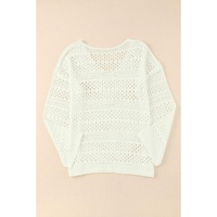 White Hollow Out Crochet V Neck Pullover Sweater - L thumbnail