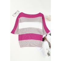 Azura Exchange Half Sleeve Contrast Stripe Knit Sweater - L thumbnail