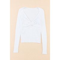 White Cable Crossed V Neck Sweater - M thumbnail