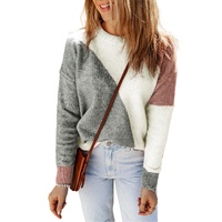 Gray Colorblock Ribbed Trim Round Neck Sweater - XL thumbnail