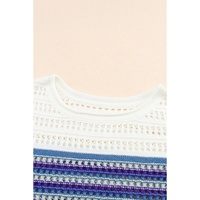 Multicolor Leopard Striped Mix Pattern Knit Crochet Sweater - L thumbnail