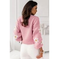 Pink Floral Pattern Drop Shoulder Sweater - M thumbnail