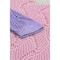 Pink Color Block Hollow Knitted Loose Sweater - L thumbnail