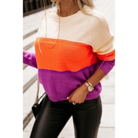 Azura Exchange Multicolor Color Block Drop Shoulder Round Neck Knit Sweater - S thumbnail