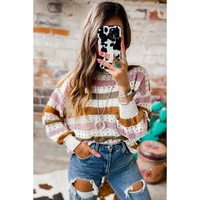 Multicolor Striped Hollowed Knitted Loose Sweater - M thumbnail