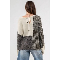 Black Neutral Colorblock Tie Back Sweater - L thumbnail