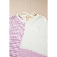 Bonbon Neutral Colorblock Tie Back Sweater - L thumbnail
