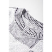 Gray Checkered Bishop Sleeve Sweater - L thumbnail
