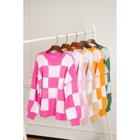 Rose Checkered Bishop Sleeve Sweater - M thumbnail