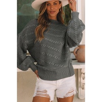 Gray Mock Neck Lantern Sleeve Cable Knit Sweater - XL thumbnail