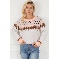 Multicolor Mixed Geometric Detail Raglan Sleeve Sweater - L thumbnail