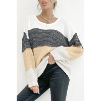 Multicolour Color Block Drop Shoulder Knit Sweater - L thumbnail