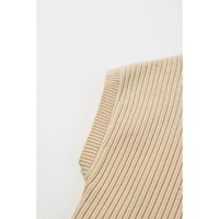 Oatmeal Patch Pocket Ribbed Knit Short Sleeve Sweater - L thumbnail
