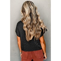 Black Patch Pocket Ribbed Knit Short Sleeve Sweater - L thumbnail