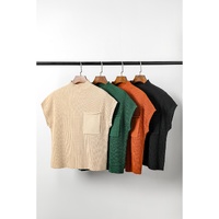 Gold Flame Patch Pocket Ribbed Knit Short Sleeve Sweater - L thumbnail