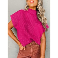 Rose Red Patch Pocket Ribbed Knit Short Sleeve Sweater - L thumbnail