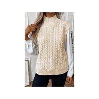 Oatmeal Cable Knit High Neck Sweater Vest - L thumbnail