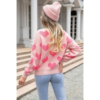 Light Pink Valentine’s Day Heart Jacquard Knit Sweater - L thumbnail