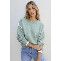 Moonlight Jade Colorblock Contrasting Edge Crewneck Sweater - L thumbnail