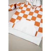 Gold Flame Checkered Split Neck Contrast Kangaroo Pocket Hooded Sweater - L thumbnail