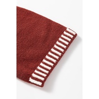 Red Dahlia Color Contrast Trim Drop Shoulder Crew Neck Sweater - S thumbnail