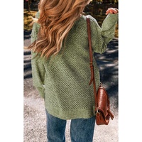 Jungle Green Loose Eyelet V Neck Drop Shoulder Sweater - XL thumbnail
