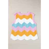 Multicolour Striped Colorblock Scalloped Hem Knitted Vest - M thumbnail