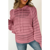 Peach Blossom Pointelle Knit Raglan Sleeve Hooded Sweater - L thumbnail