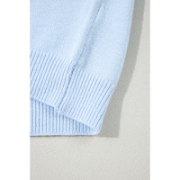 Beau Blue Flower Detail Knitted Notched Neck Sweater - S thumbnail