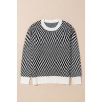 Black Contrast Edge Crew Neck Drop Shoulder Sweater - L thumbnail