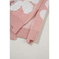 Light Pink Pearled Flower Distressed Edge Sweater T Shirt - L thumbnail