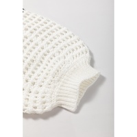 White Stripe Contrast Striped Crochet Puff Sleeve Sweater - M thumbnail