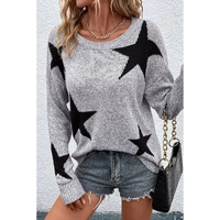 Gray Star Pattern Drop Shoulder Sweater - L thumbnail
