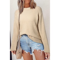 Parchment Solid Textured Knit Split Cuff Drop Shoulder Loose Sweater - 2XL thumbnail
