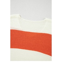 Orange Stripe Loose Color Block Drop Shoulder Bubble Sleeve Sweater - L thumbnail