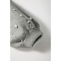 Light Grey Pearled Drop Shoulder Round Neck Sweater - L thumbnail